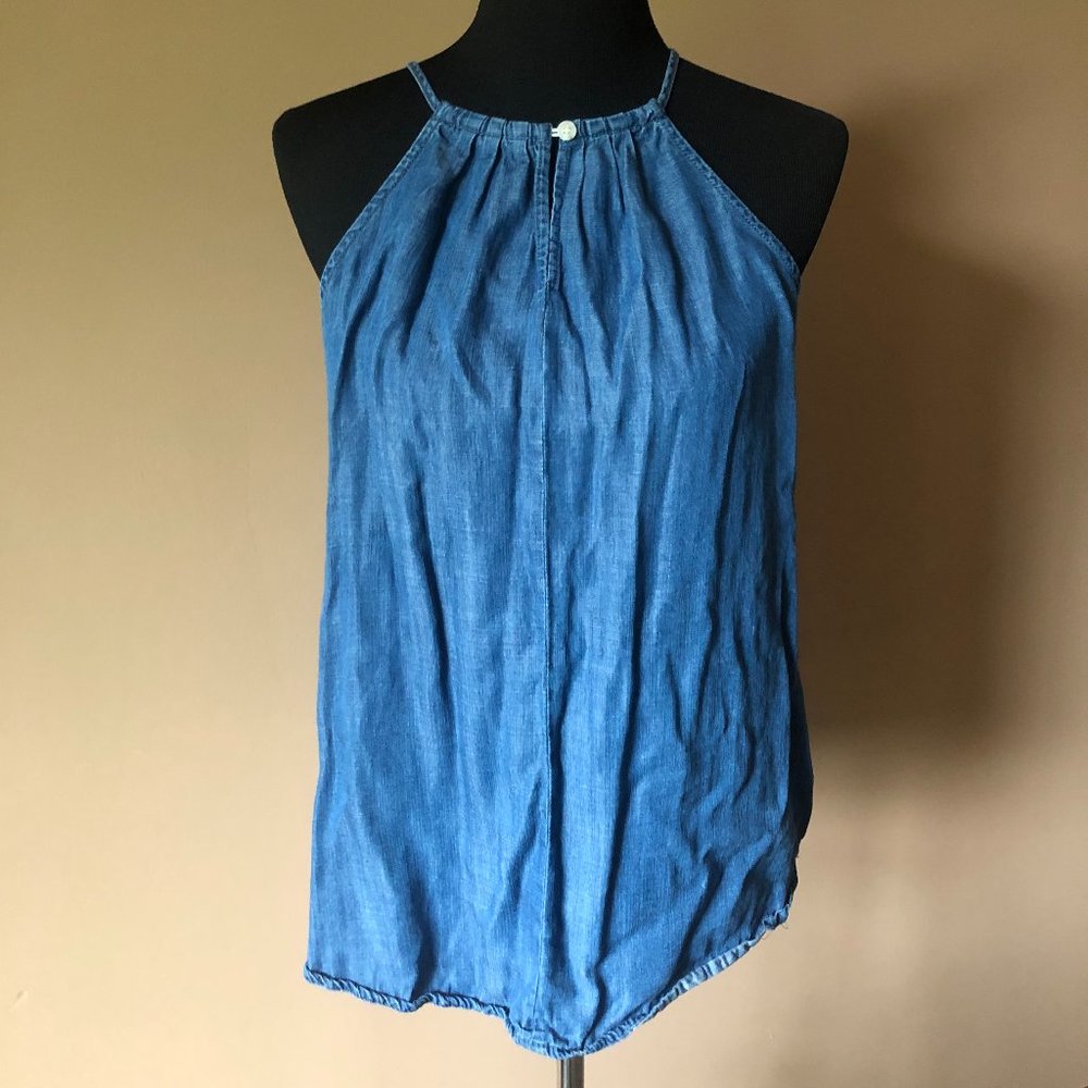 Blue Rain Blue Halter Top Keyhole Back Tank